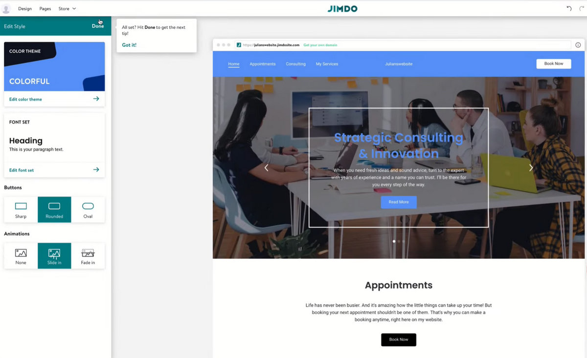Jimdo style editor